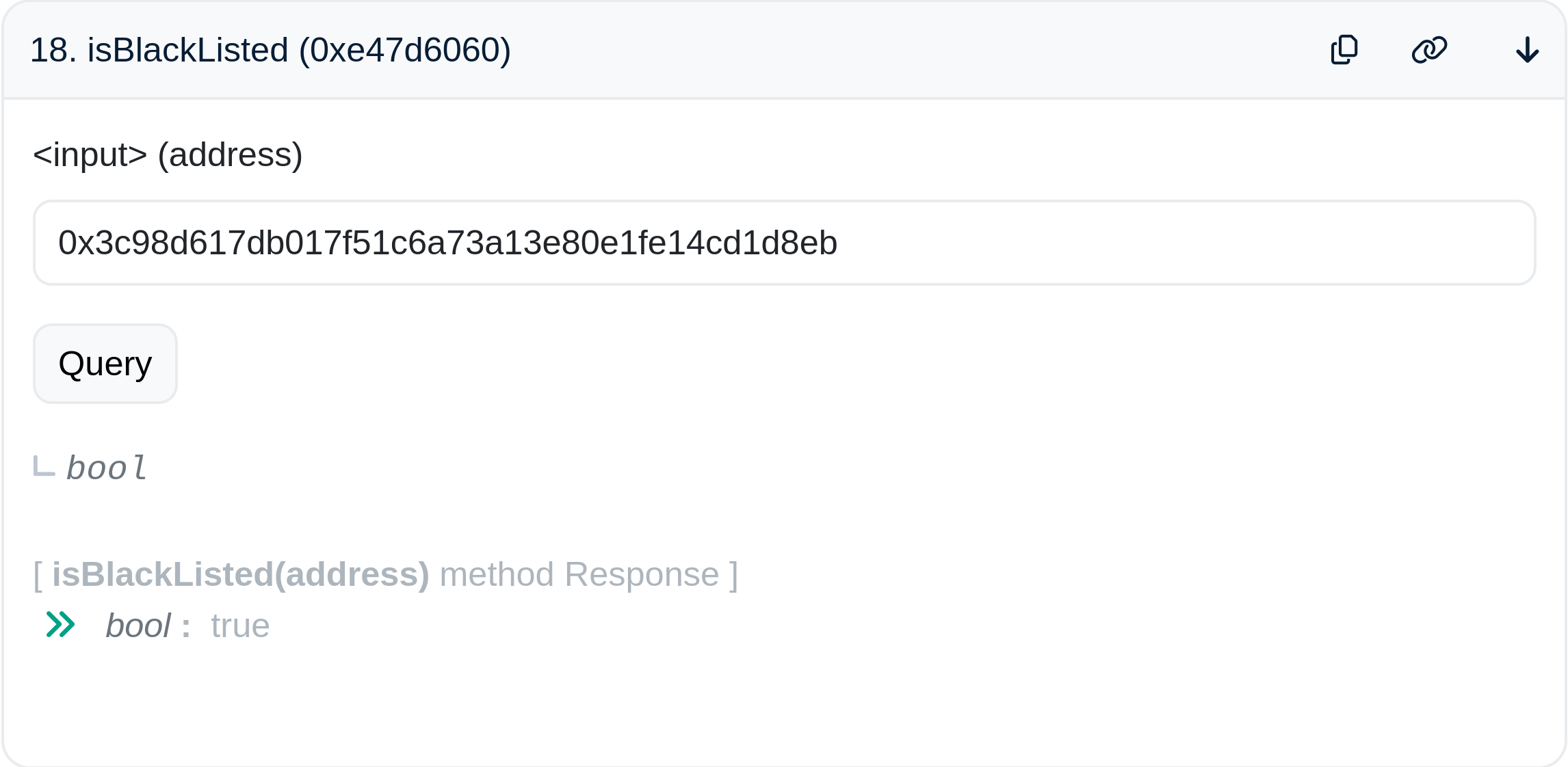 Screenshot from Etherscan, showing that an Ethereum address starting with 0x3c98 has been 'blacklisted' from the Tether smart contract